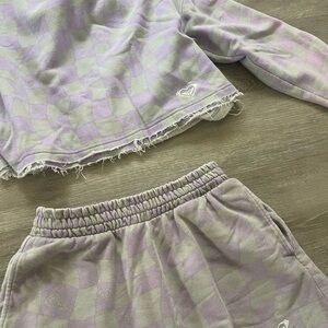 Roxy Lavender and Gray Checkered Sweater and Shorts